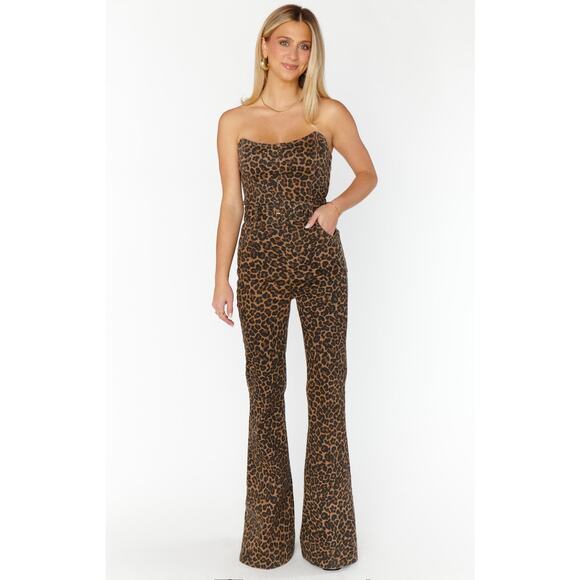 Show Me Your Mumu Sante Fe Jumpsuit in Leopard Latte Denim M - Picture 2 of 7